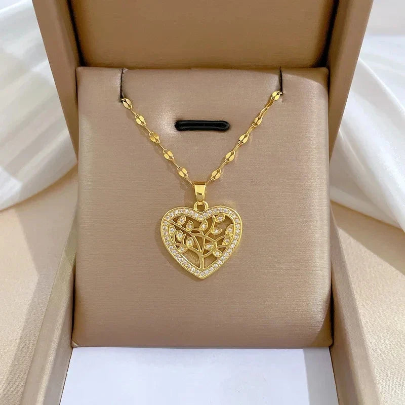 Women's Gold Heart Pendant Necklace – Stainless Steel Choker