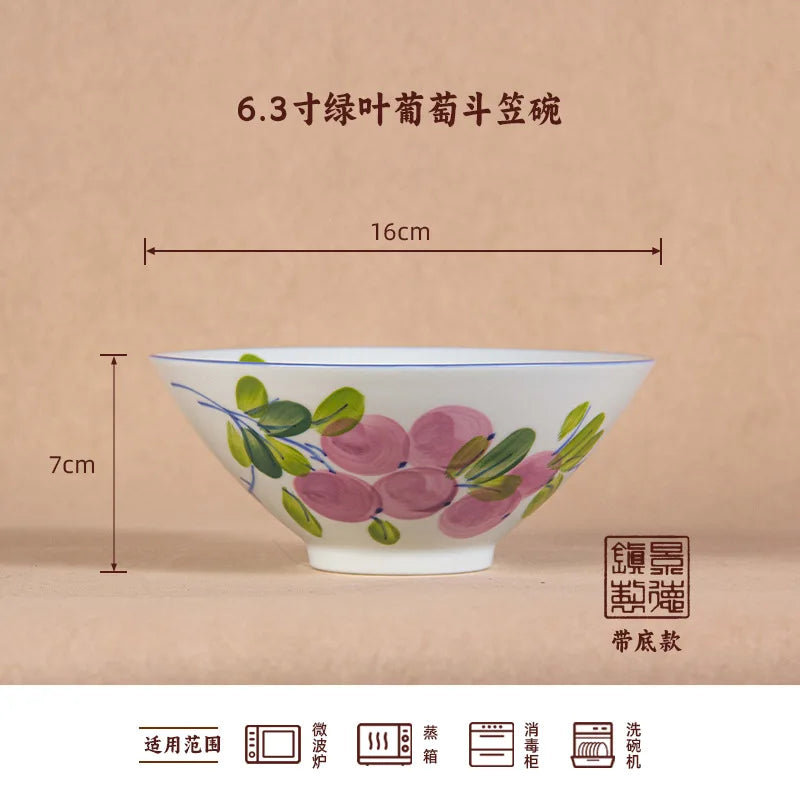 Jingdezhen Handmade Ceramic Bamboo Hat Bowl – Underglaze Color