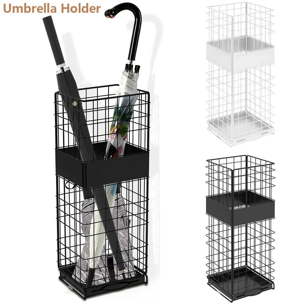Square Metal Umbrella Stand with Detachable Drain Tray