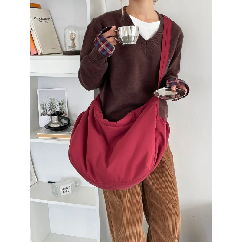 Fluffy Pleated Crossbody Bag – Large Capacity Shoulder Tote