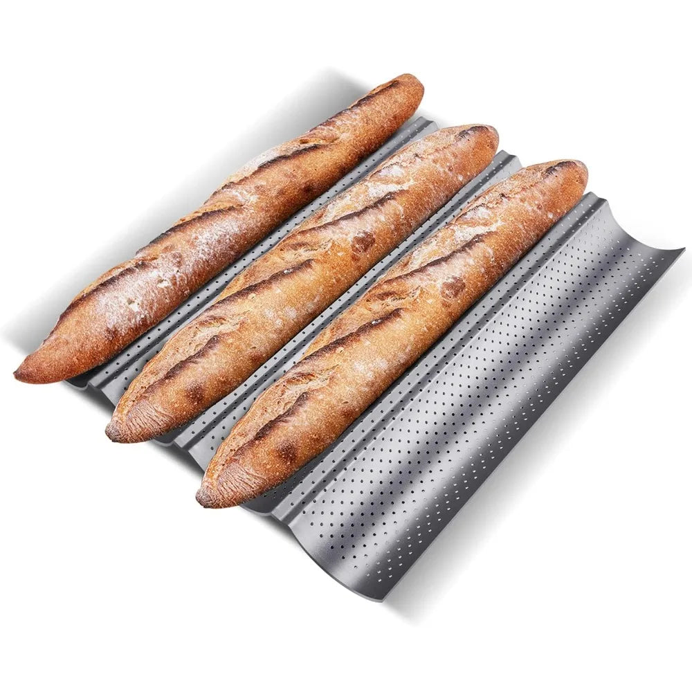 Nonstick Perforated Baguette Bread Pan – 4-Loaf French Bread Tray