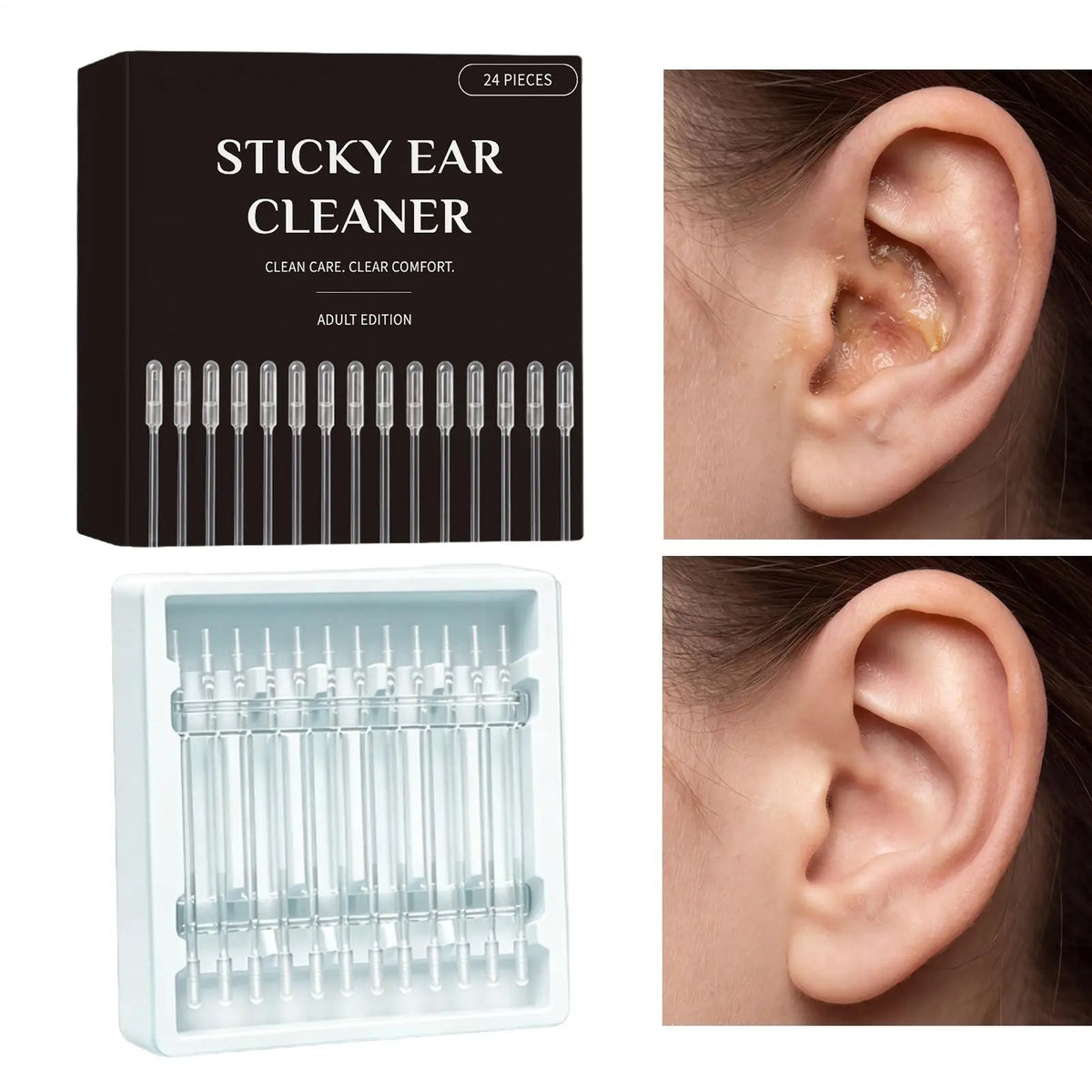 Reusable Sticky Ear Cleaning Sticks 24-Pack + Storage Case