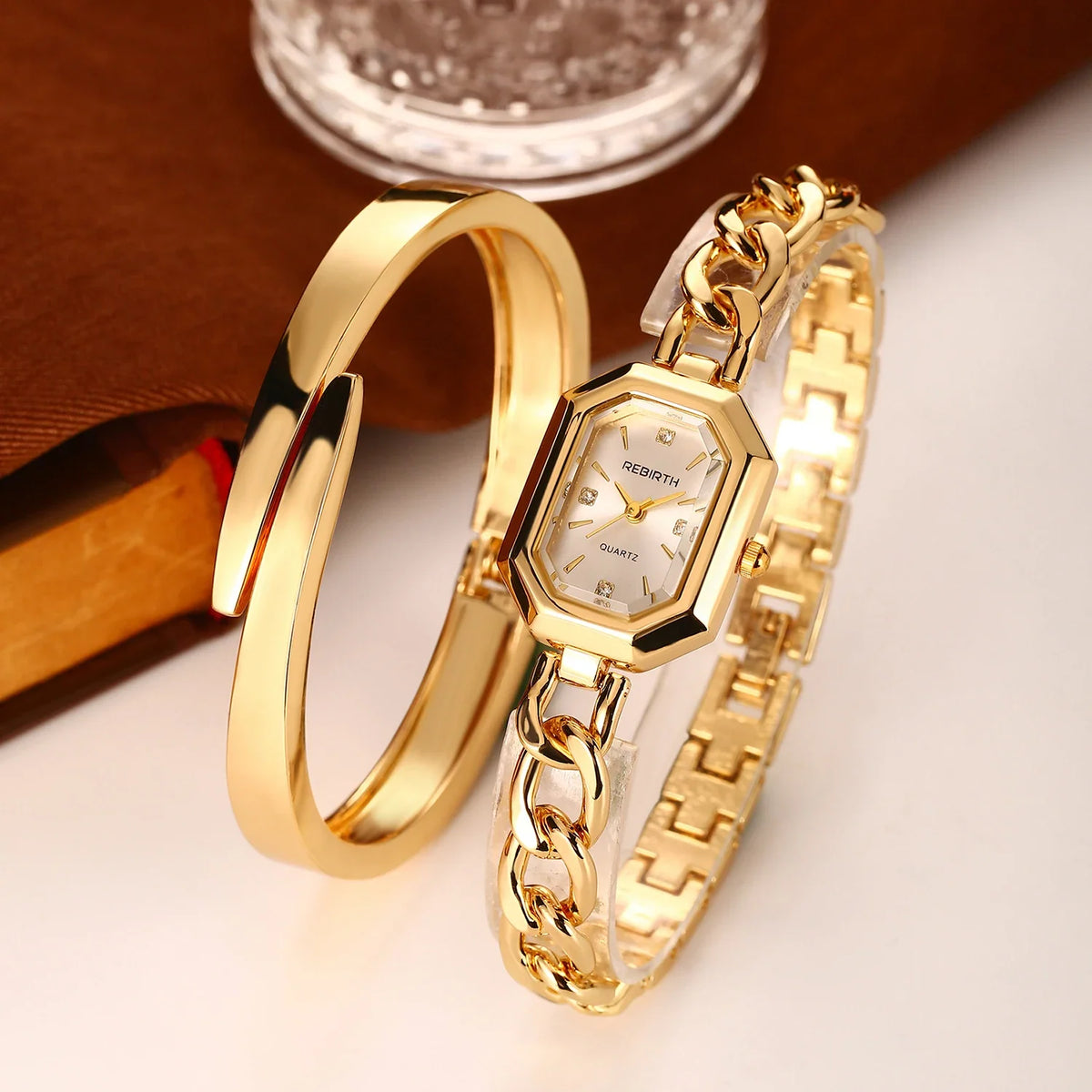 REBIRTH 2-Piece Casual Watch & Bracelet Set – Digital Quartz
