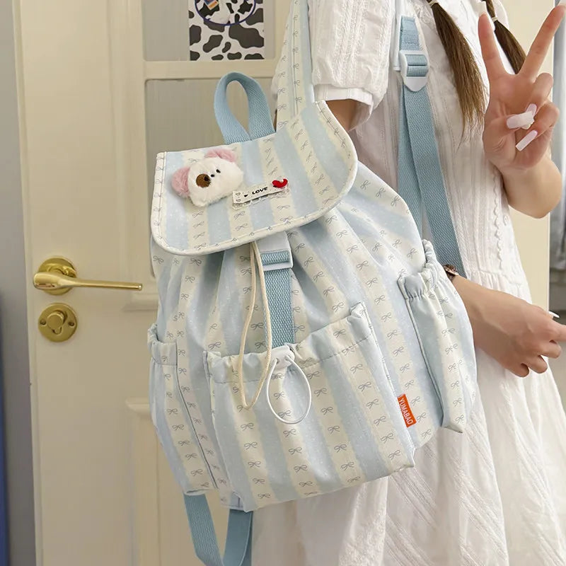 Striped Mini Drawstring Backpack for Women | Travel & School