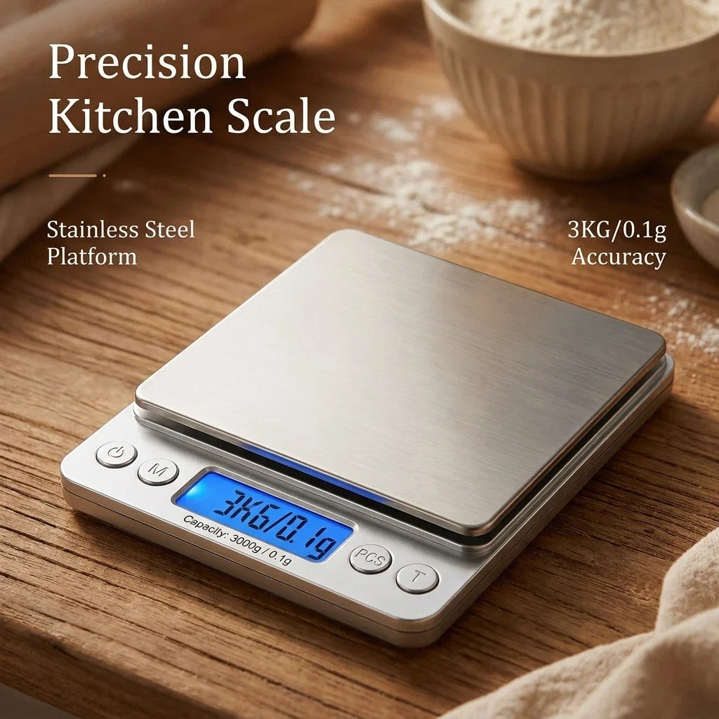 Digital Kitchen Scale – Stainless Steel LCD, 0.1g Precision