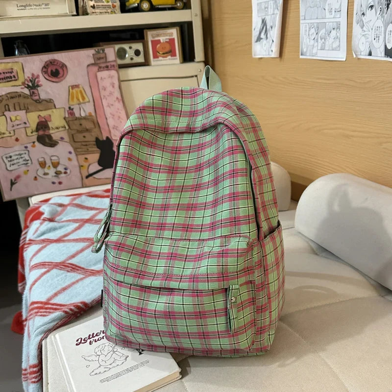 Nixie Lightweight Nylon Plaid Backpack for School & Travel