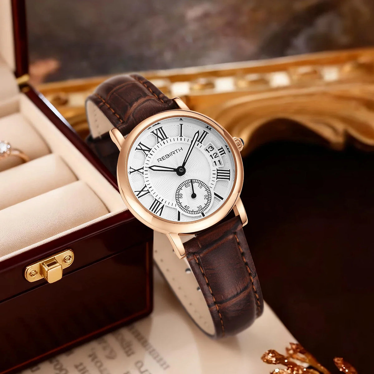 REBIRTH Women's Retro Leather Quartz Watch – Casual Daily Wear