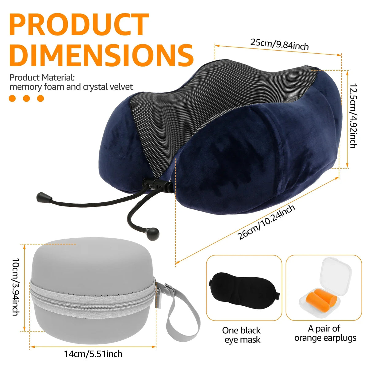 U-Shape Memory Foam Travel Neck Pillow Set with Eye Mask & Earplugs