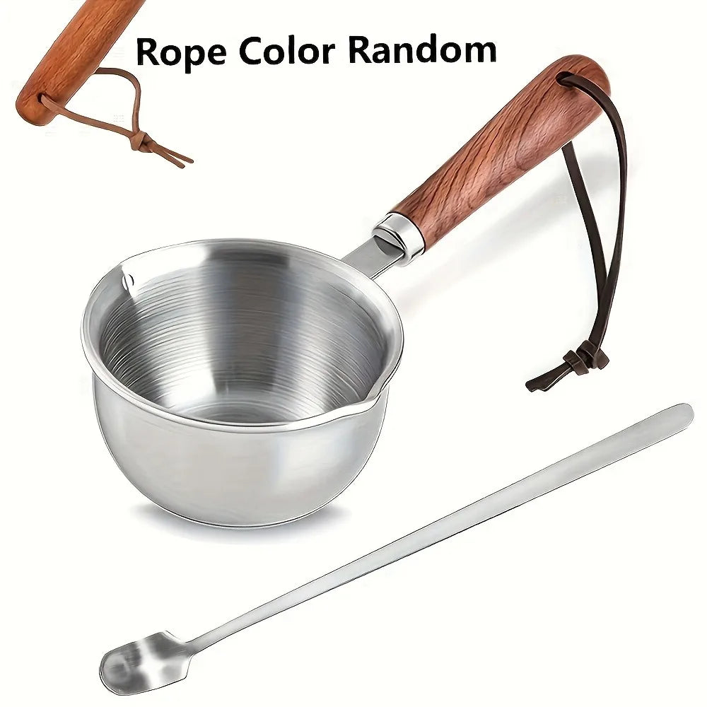 10oz Stainless Steel Pot Wooden Handle | Candle Wax & Cooking