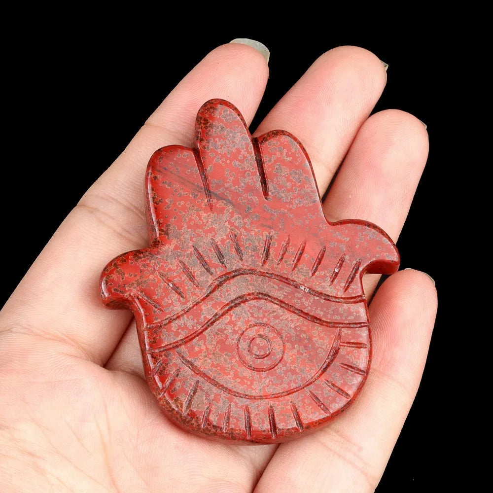 Natural Stone Hamsa Hand Carved Bead – Agate & Amethyst 57x50mm