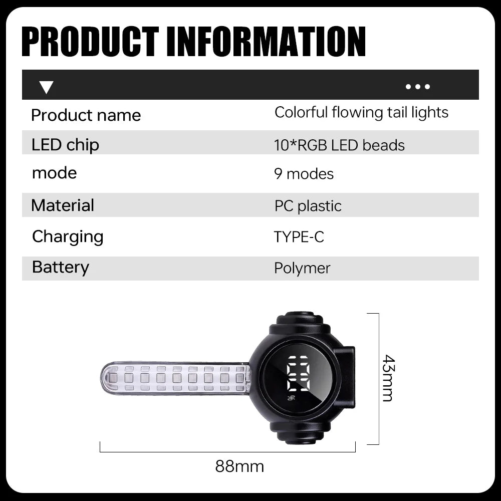 X-TIGER Smart Bike Tail Light 9 Modes RGB Auto Sensor IPX5