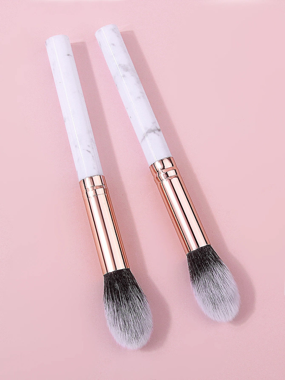 Rose Gold Marble Makeup Brush Set – Powder, Blush & Highlight