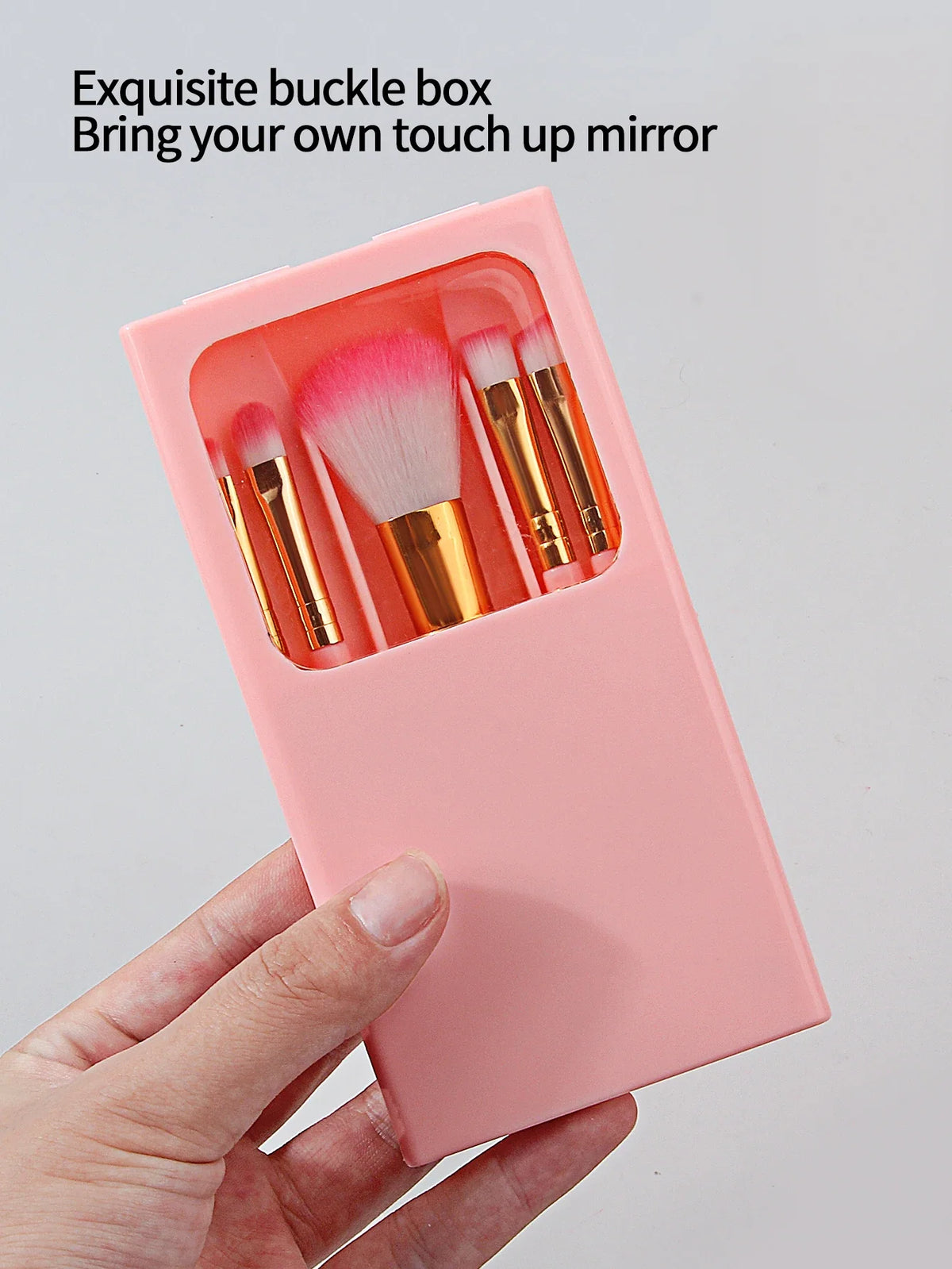 5-Piece Mini Travel Makeup Brush Set with Mirror Storage Box