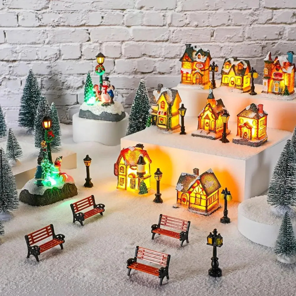 LED Miniature Christmas Village House Resin Ornament Decor
