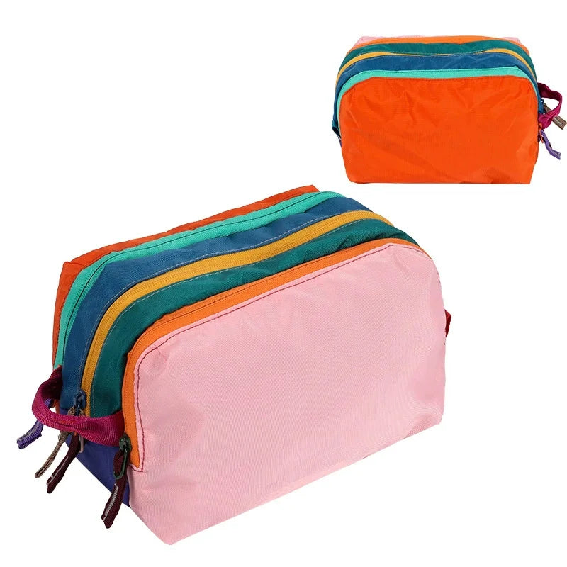 Waterproof Nylon Makeup Bag | Multi-Pocket Color Block Pouch