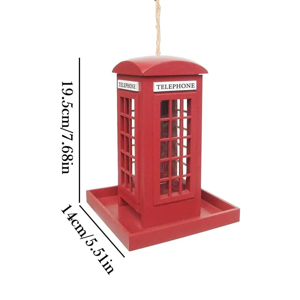 Red Telephone Box Wooden Bird Feeder | Hangable Garden Decor