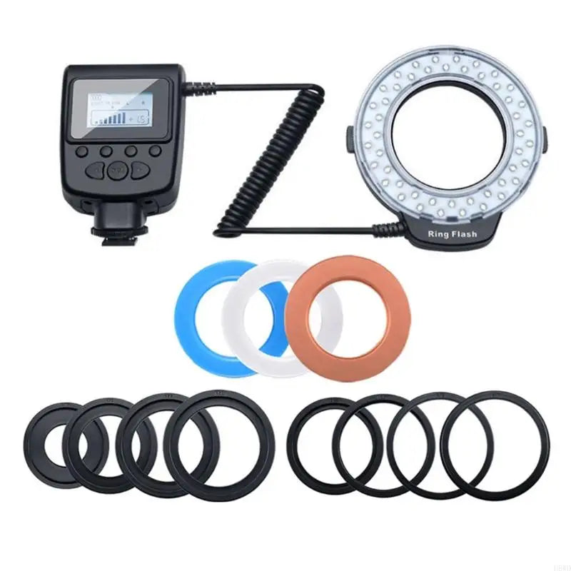 Ring Flash Light LCD 7 Modes & 8 Adapters for DSLR Camera