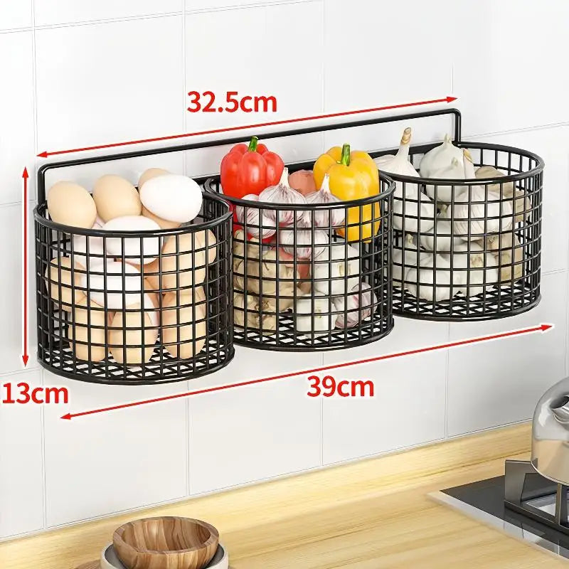 Wall Mounted Kitchen Wire Basket Rack 1/2/3 Grid Organizer