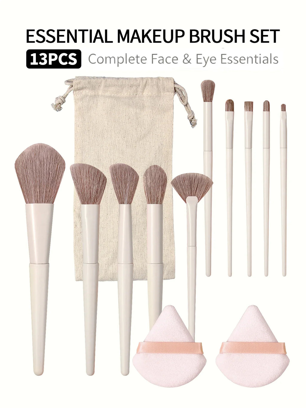 10-Piece Synthetic Makeup Brush Set with Powder Puff