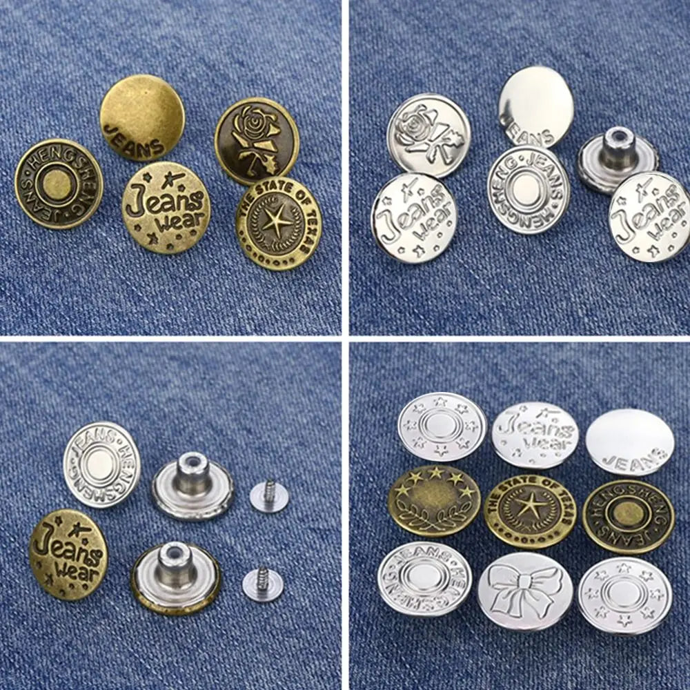 10-Pack No-Sew Jeans Buttons 17mm Metal Shank with Screwdriver