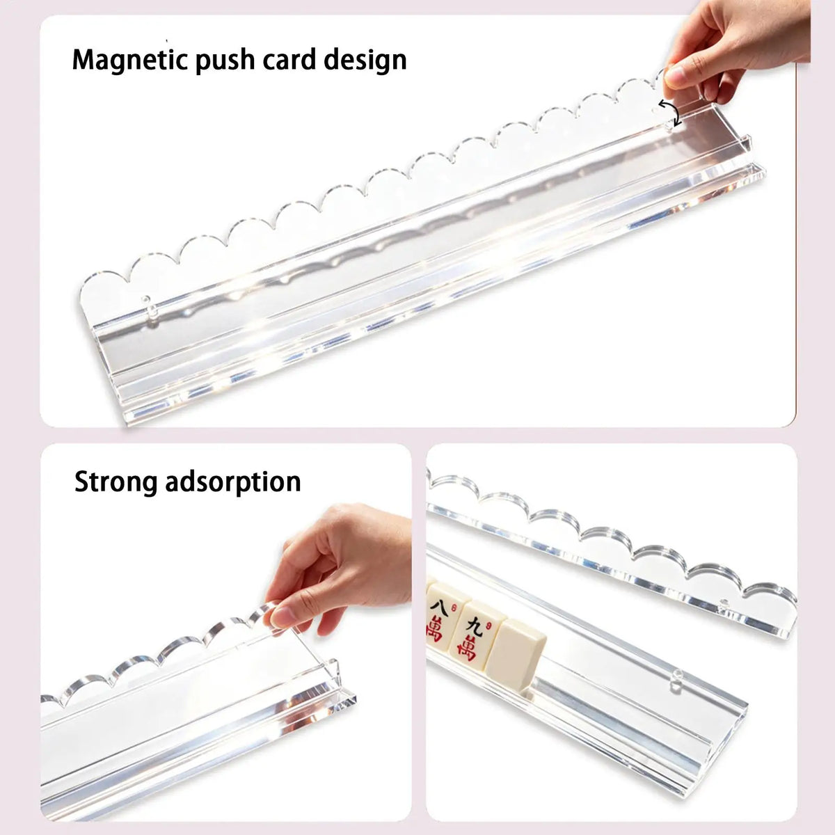 Acrylic Magnetic Mahjong Rack with Pusher – 20-Inch Game Tray
