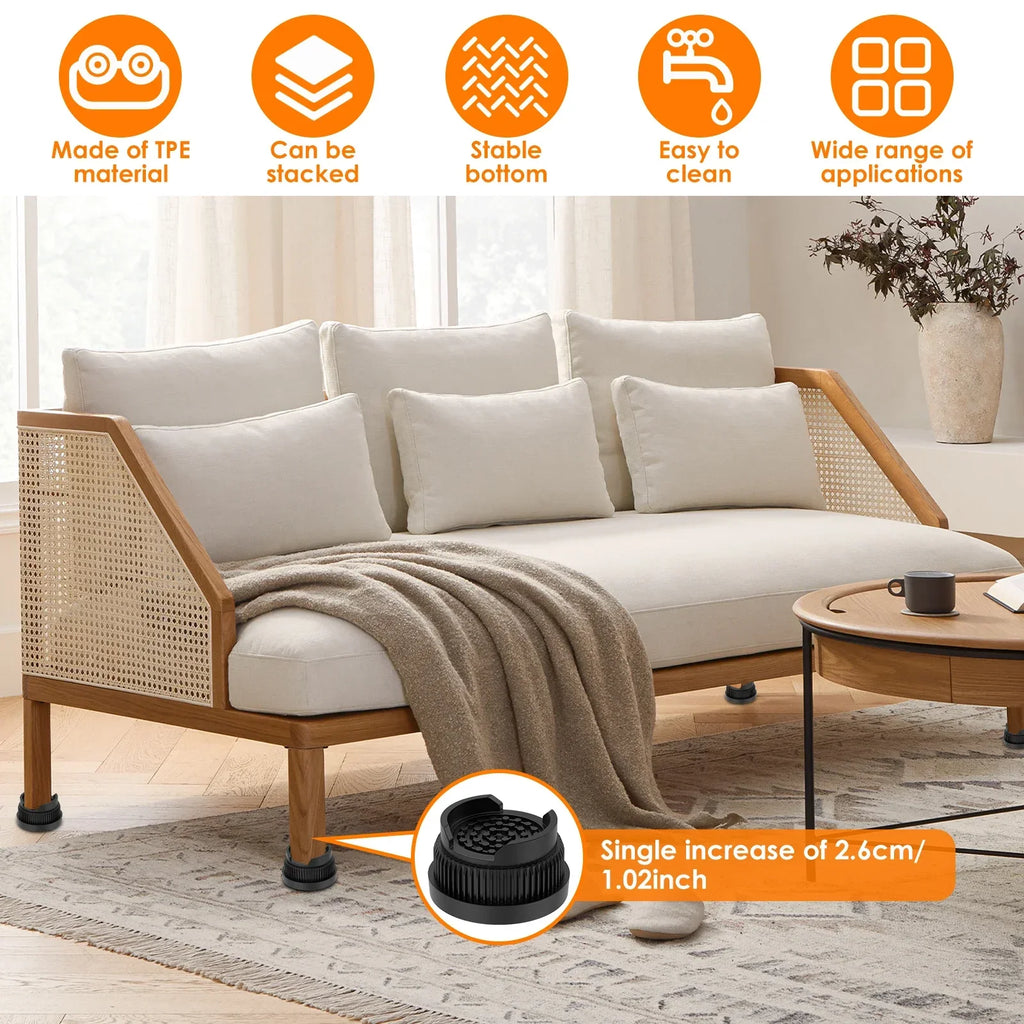 Furniture Risers 12/16 Pcs – Heavy Duty Non-Slip TPE Leg Pads