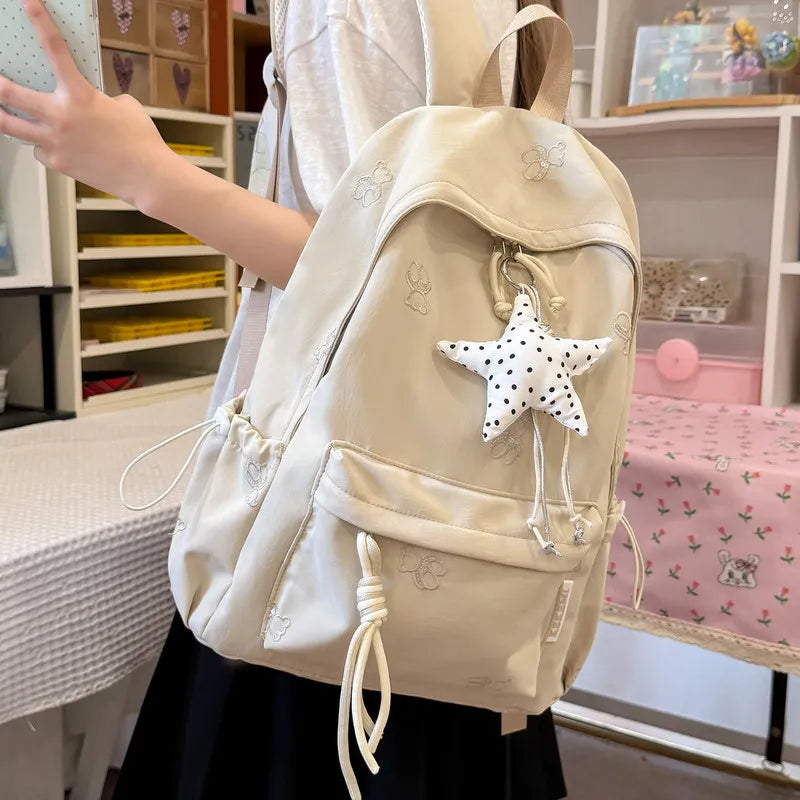 Embroidered Bear Backpack – Large Capacity Lightweight Girls Bag