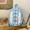 Korean Style Plaid School Backpack – Lightweight Large Capacity
