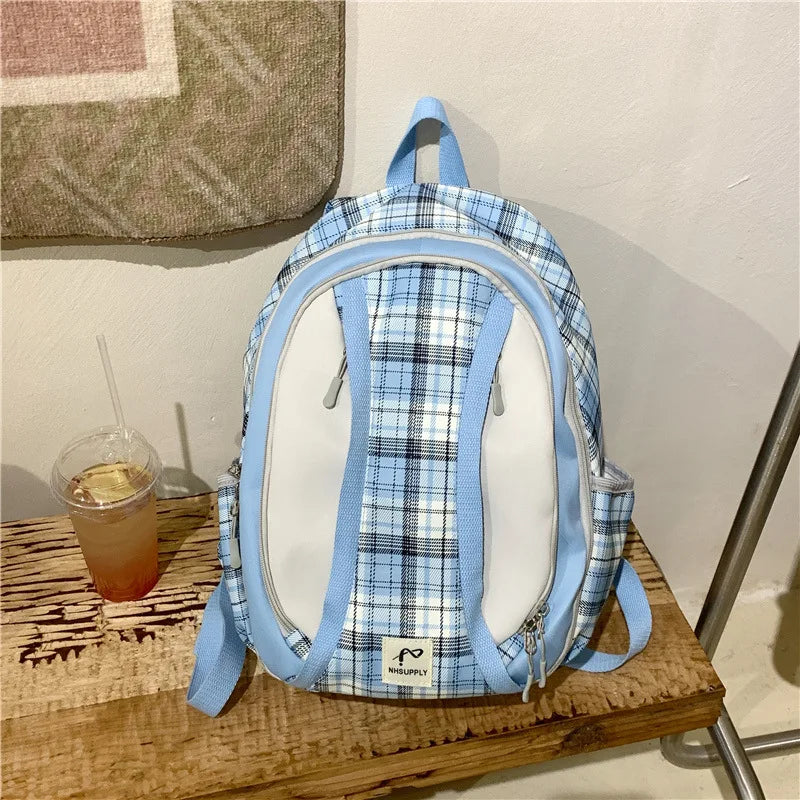 Korean Style Plaid School Backpack – Lightweight Large Capacity