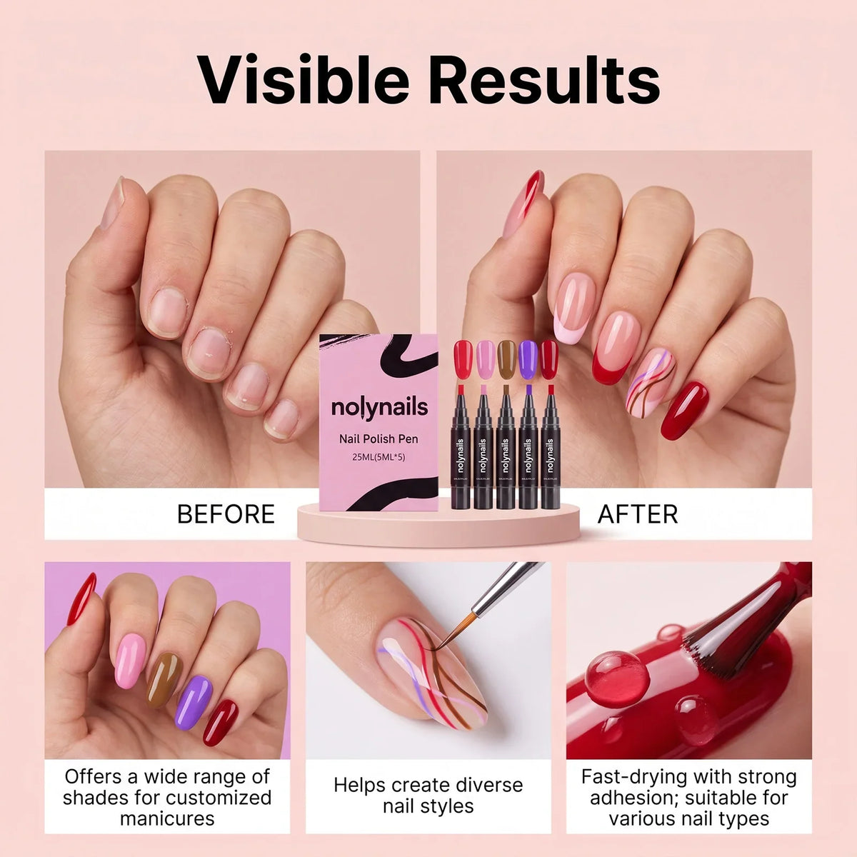 5-Color Gel Nail Polish Pen Set – Quick Dry, No UV Needed