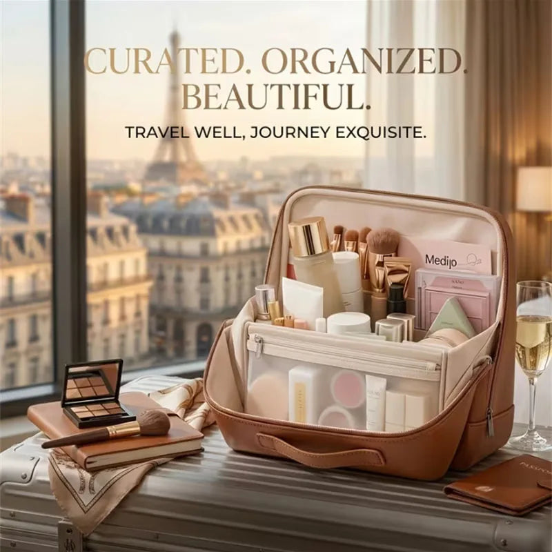 Standing PU Leather Makeup Brush Bag | Large Organizer