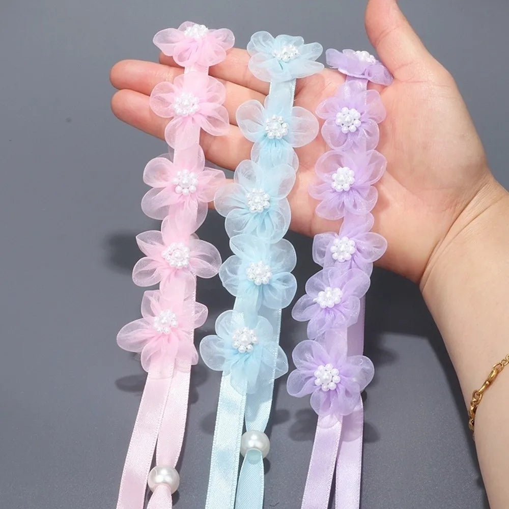 Faux Pearl Flower Headband – Handmade Chiffon Floral Hair Wreath