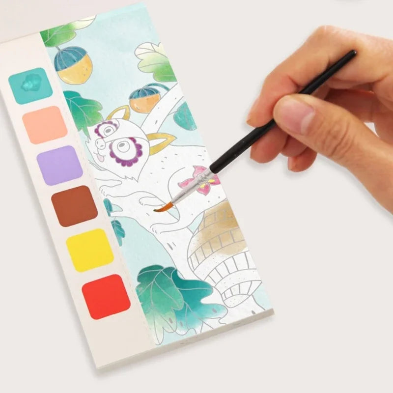 Kids Watercolor Paint Set – Coloring Book & Brush Included