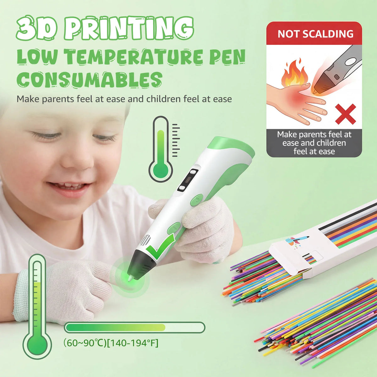 PCL 3D Pen Filament Refills 260/560Pcs – Low Temp, 10/20 Colors