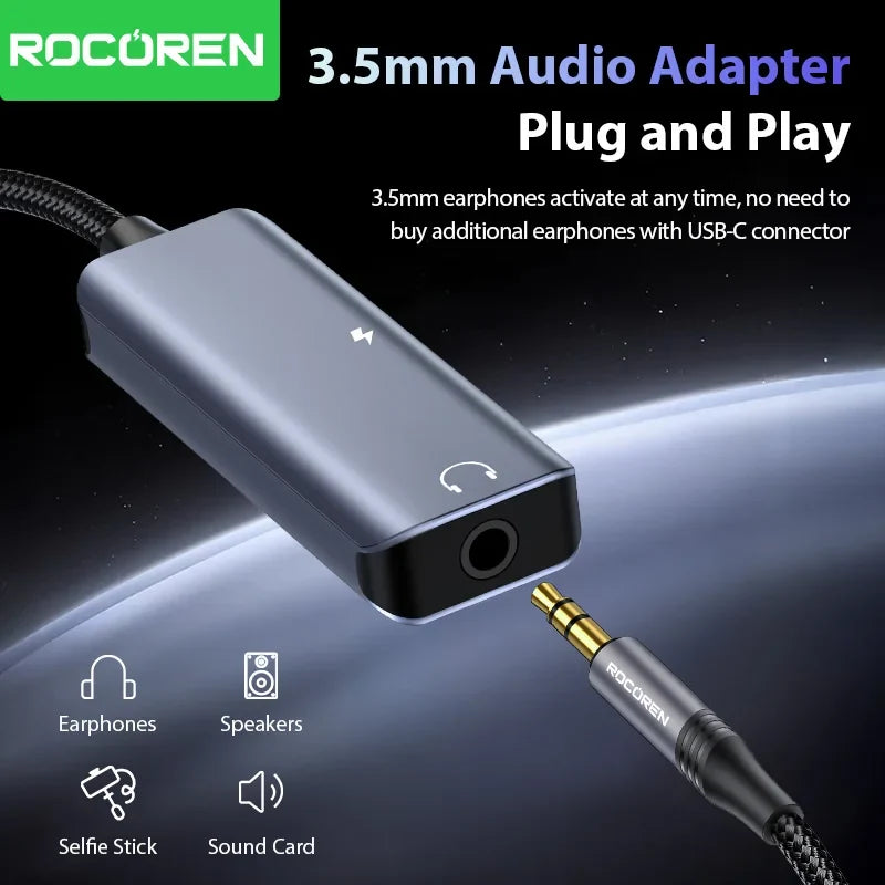 Rocoren USB-C to 3.5mm Audio Adapter with 36W PD Charging