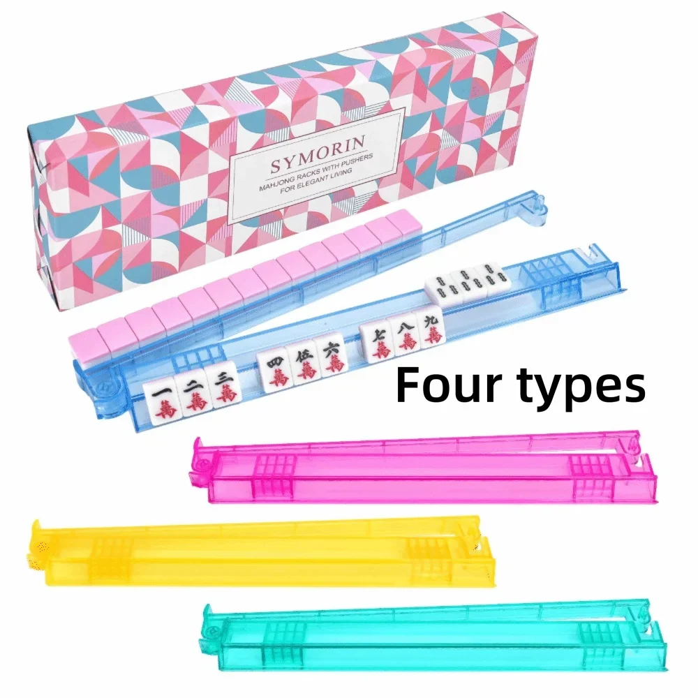 Crystal Clear Non-Slip Mahjong Tile Rack with Pusher Ruler