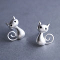 2Pcs Cute Cat Ear Stud Earrings – Silver-Plated Fashion Jewelry