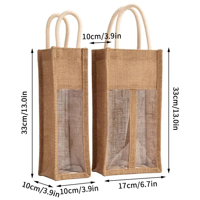 Linen Wine Gift Bag with Window & Handle – Single or Double Bottle