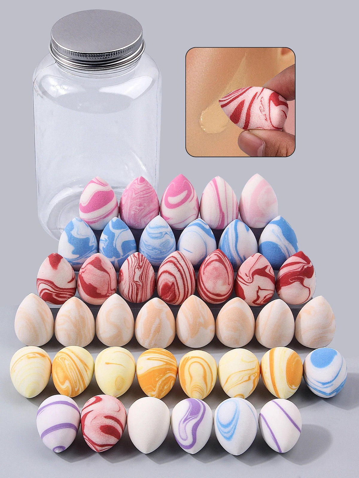 40PCS Marble Mini Makeup Sponge Set with Storage Jar | Nixie