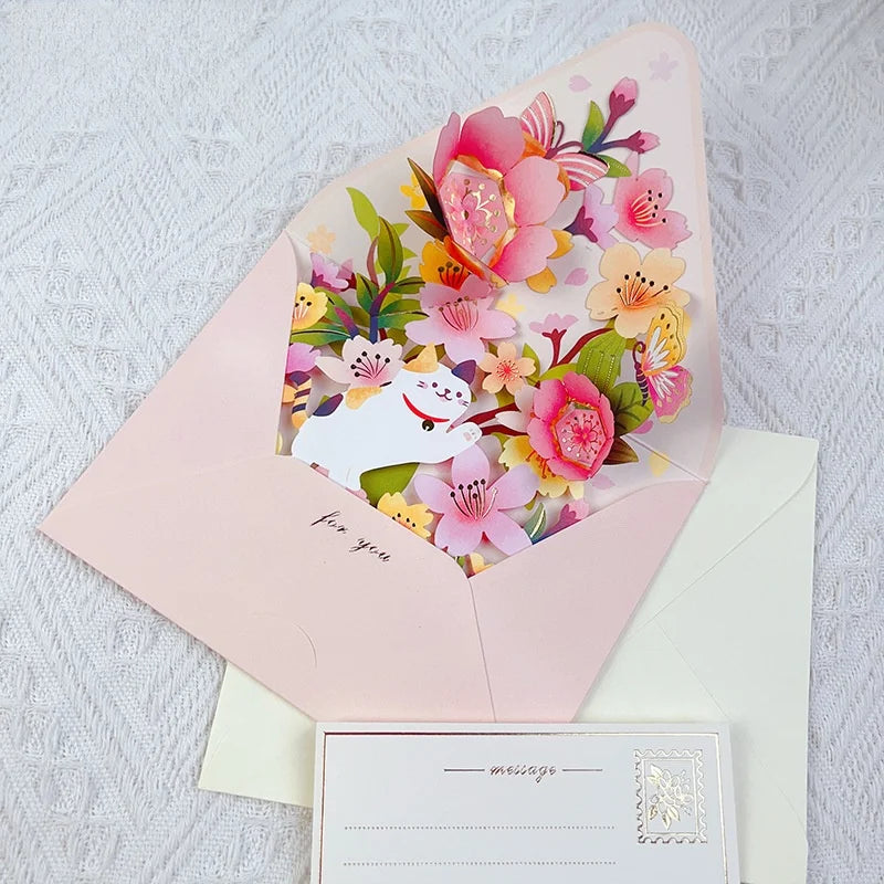 3D Pop-Up Flower Greeting Card Set – Birthday, Wedding & Holiday