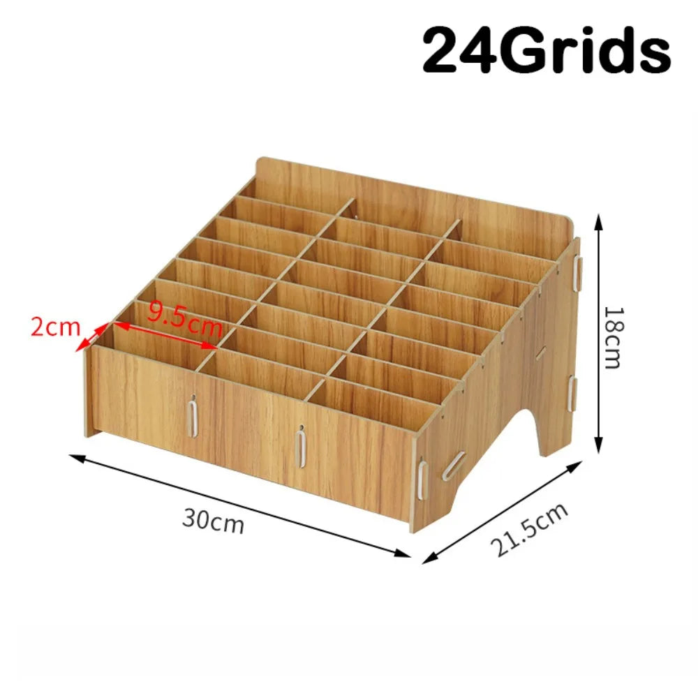Wooden Multi-Grid Phone & Card Holder Desk Organizer Rack