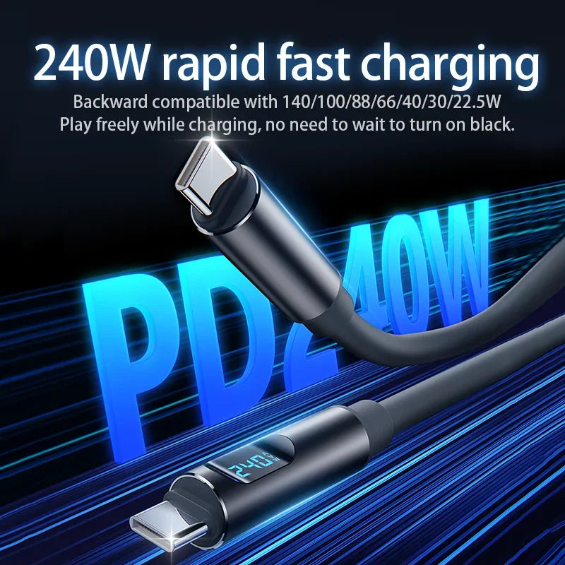 240W USB-C to USB-C Fast Charge Cable with Digital Display