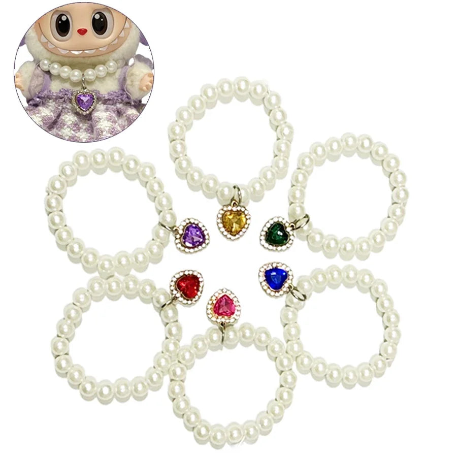 Pearl Gemstone Necklace for Labubu Dolls – 15/17cm Collar