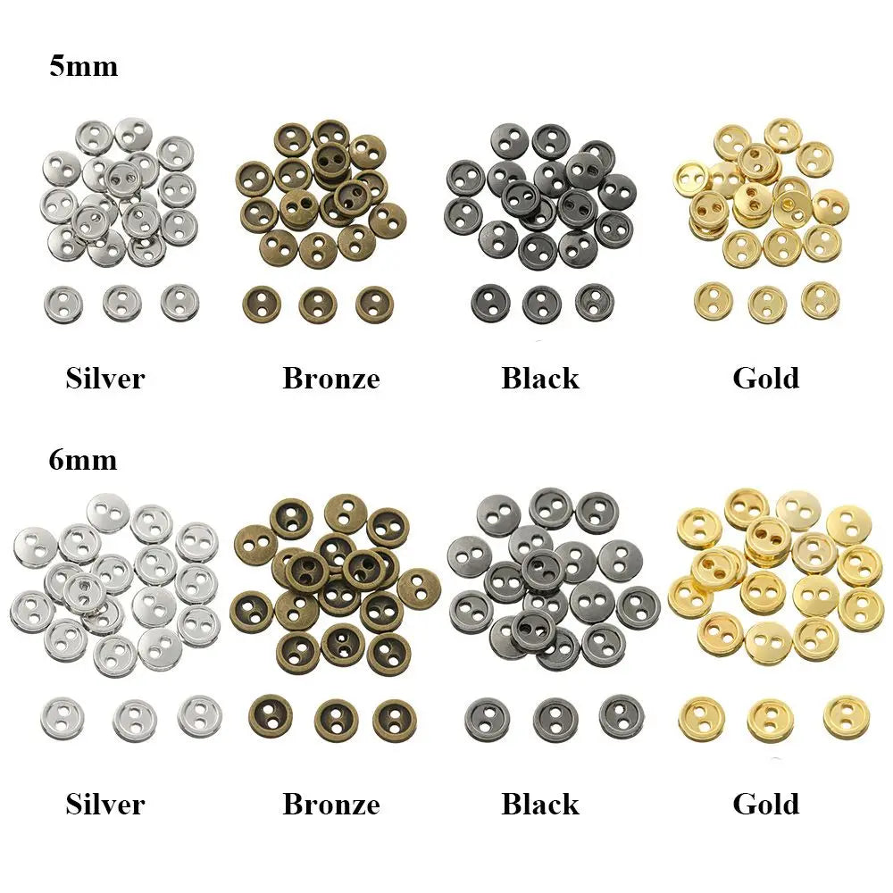 Mini Metal Buttons 20pcs – Two-Hole Doll Clothes Buckles 5–6mm