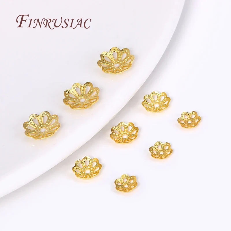 18K Gold Plated Brass Filigree Bead Caps 5/6/8mm | 50–100 pcs