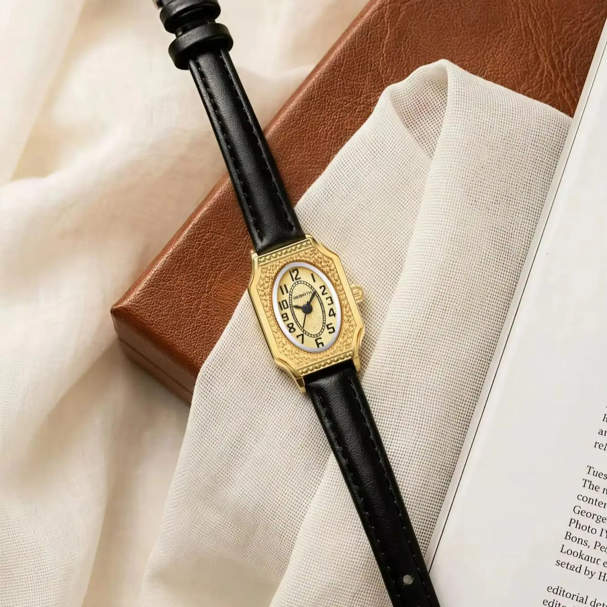 REBIRTH Women's Retro Quartz Watch – Oval Dial & Leather Strap