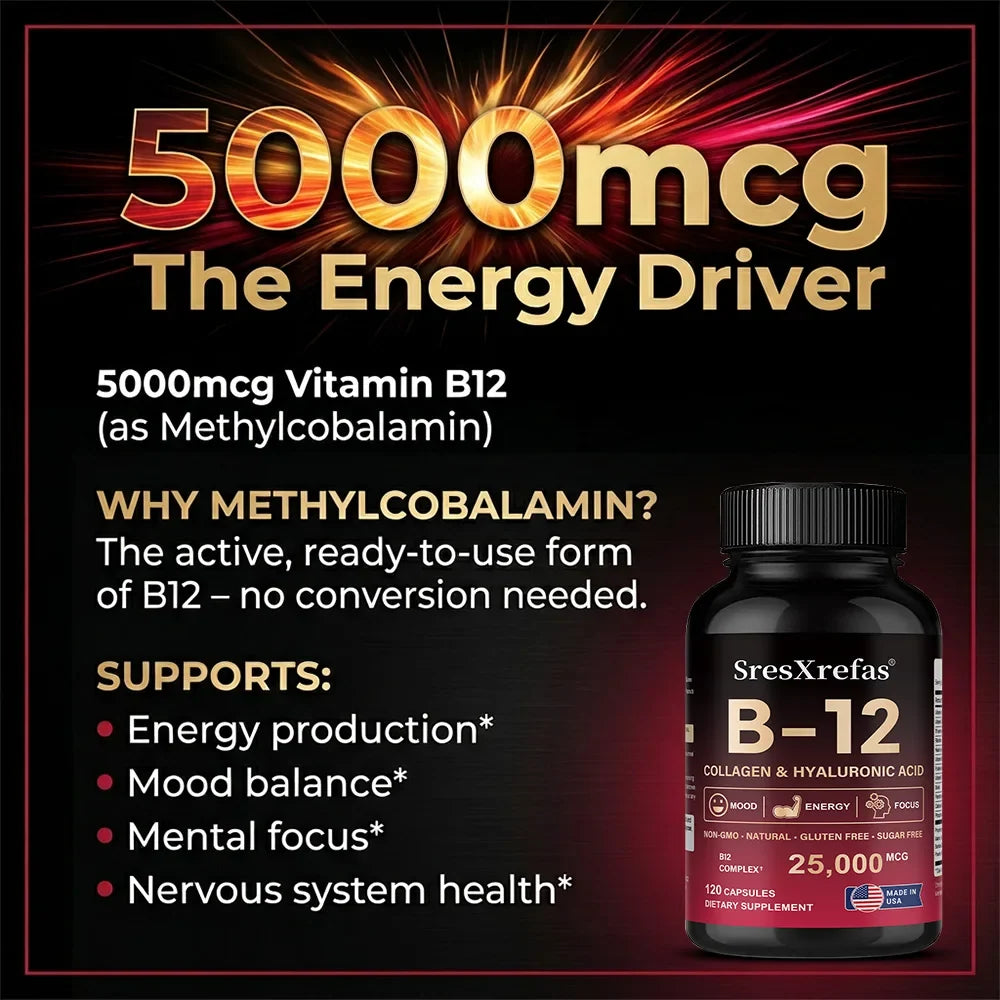 Vitamin B12 Complex with Collagen & Hyaluronic Acid | STRESSXCEL