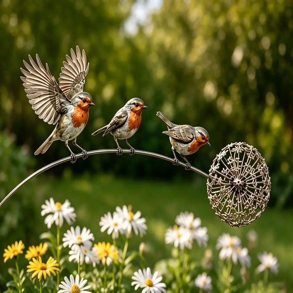 Metal Robin Garden Stakes – Weather-Resistant Bird Yard Decor