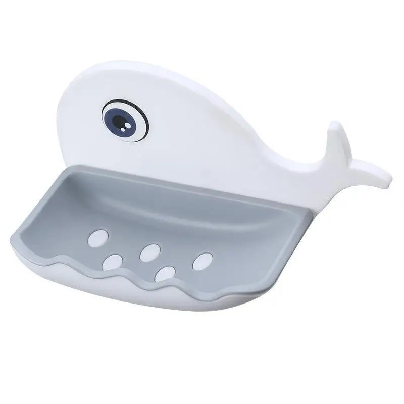 Whale-Shaped No-Drill Adhesive Soap Dish with Drainage