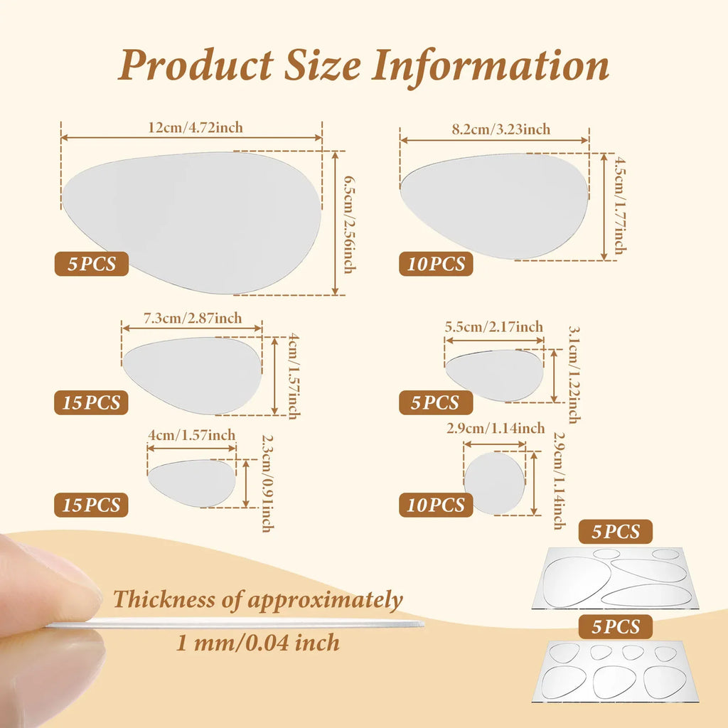 60Pcs Pebble Acrylic Mirror Wall Stickers – Self-Adhesive Tiles